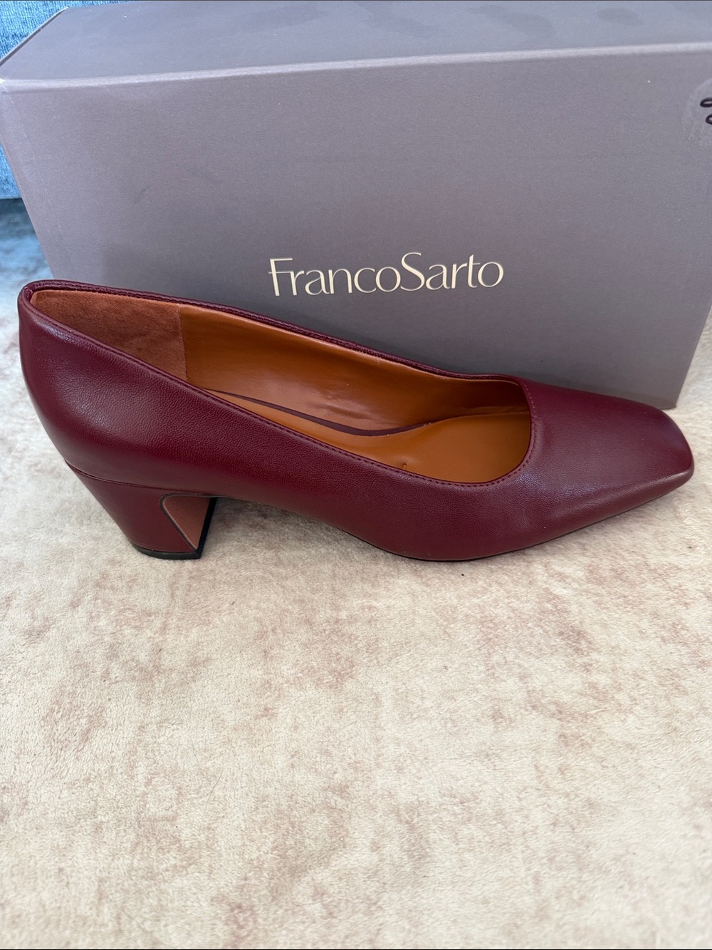 Franco Sarto Salino Oxblood Red/Burgundy Leather Low Block Heel Pump